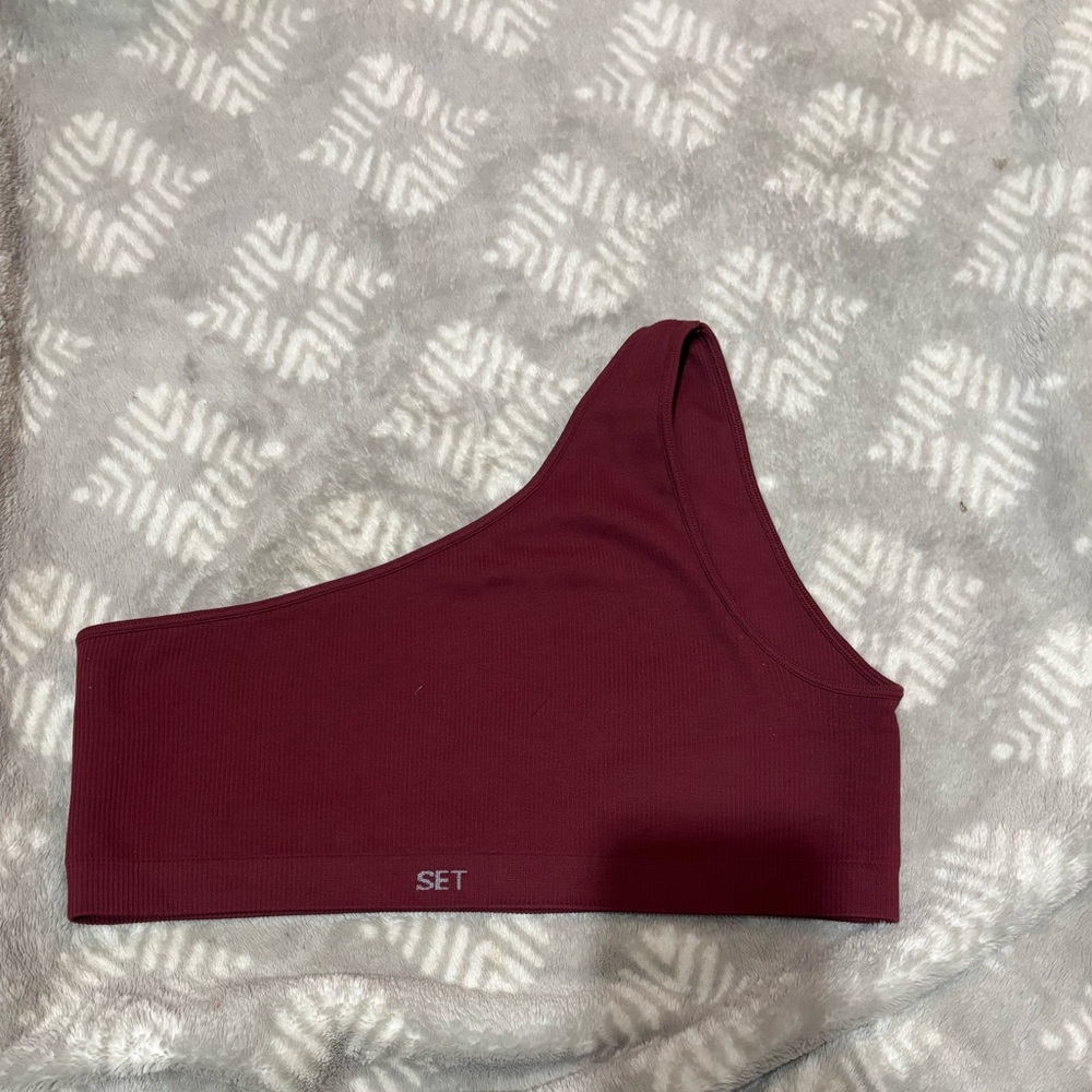 SET Active Maroon One-Shoulder Sports Bra